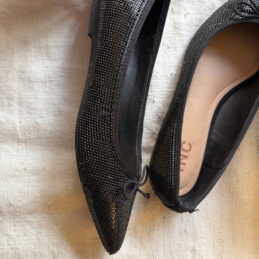 INC International Concepts Black Rhinestone Pointed Toe Bow Flats - Size 7.5 - Picture 7 of 7